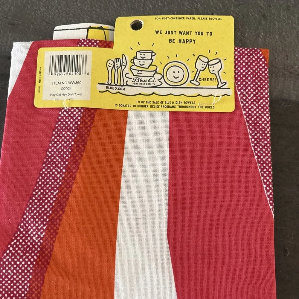 BlueQ Funny Screen-Printed Dish Towel Kitchen Hand Tea Hey girl hey Cherry desig